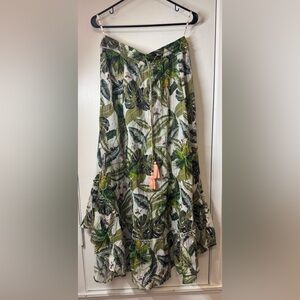 NWT Z&L Rio Jungle Floral Tropical Palm Metallic Boho Ruffle Maxi Skirt Large